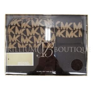MICHAEL Michael Kors Monogram Scarf, Hat & Gloves Set Chocolate Gift One Size
